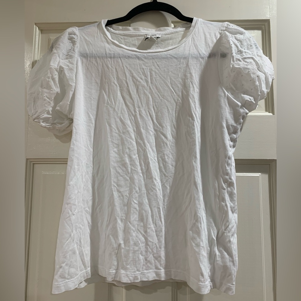 White J Crew Puff Sleeve Tee